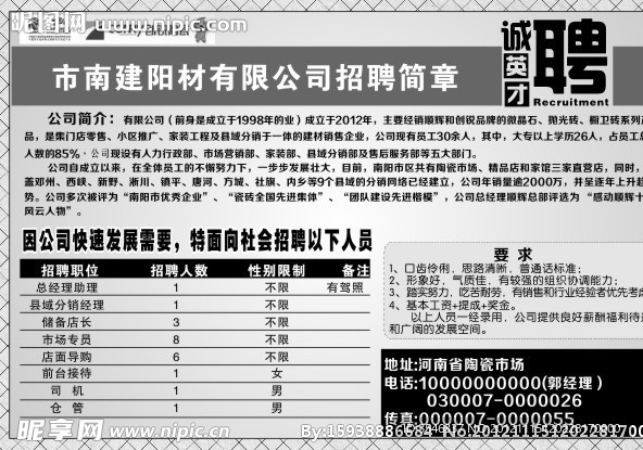 最新砖瓦行业招聘